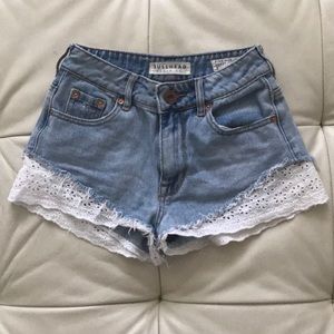 Bullhead Lace Distressed High Rise Denim Shorts